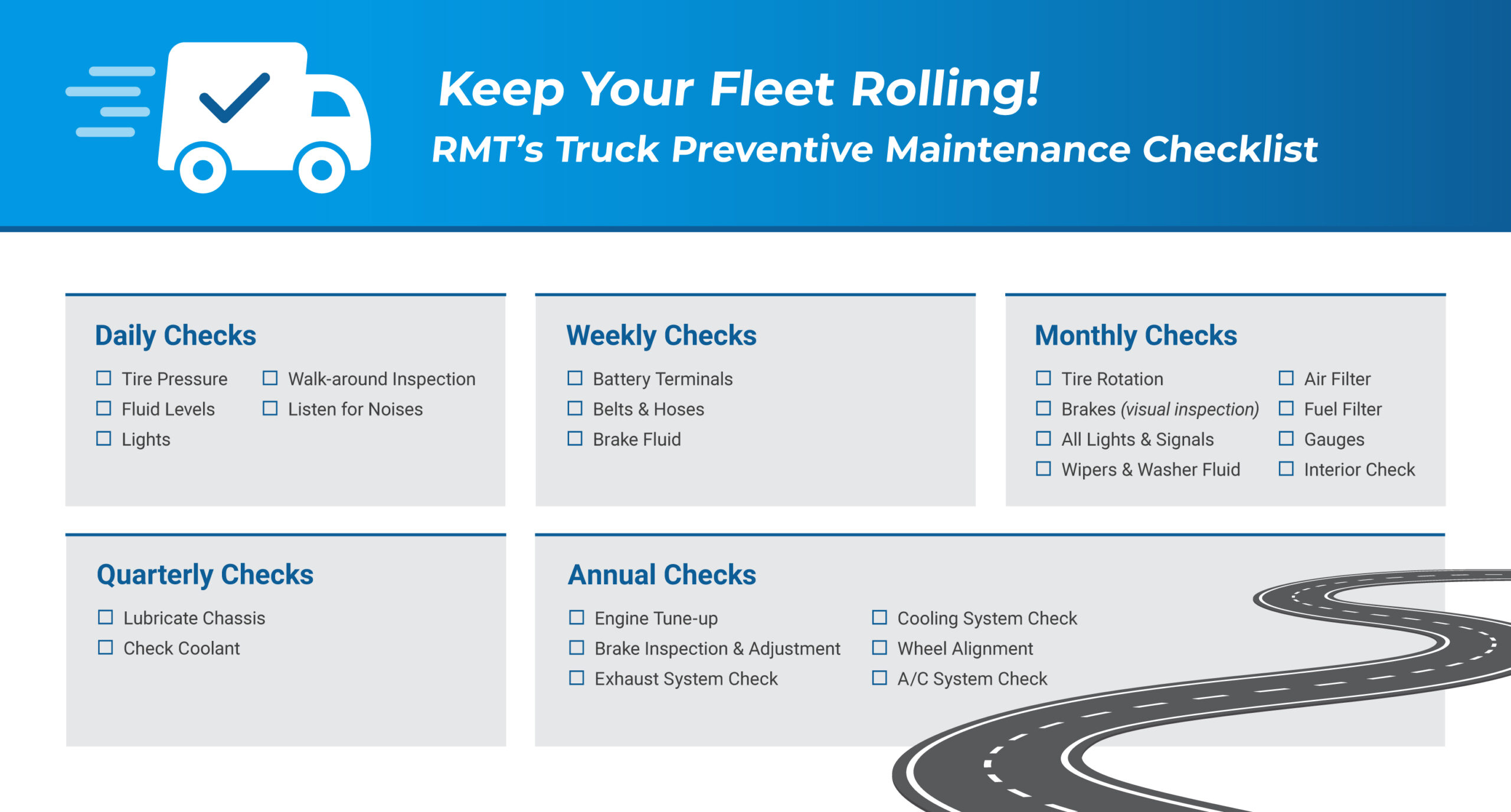 a infographic on RMT's truck preventive maintenance checklist